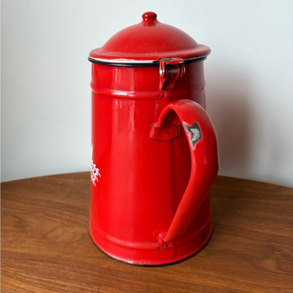 Classic Red Enamel Coffee Pot with Handle - Picture 7 of 11